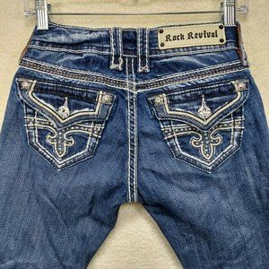 Rock Revival Noelle Low Rise Bootcut Blue Jeans Flap Pockets Women's 25W x 31.5L